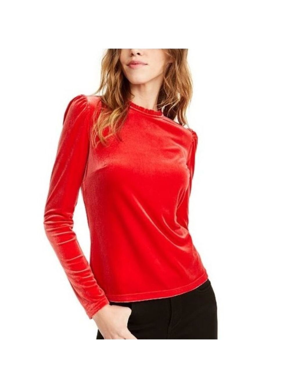 Maison Jules Puff-Sleeve Velvet Top